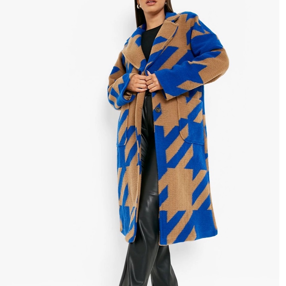 NWT BOOHOO,Oversized Dogtooth Wool Look Coat Size 6